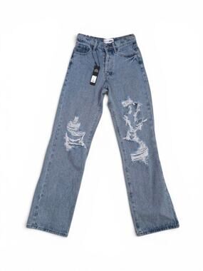 Fashion Nova NWT Drive You Crazy Distressed Ripped Straight Leg Jeans